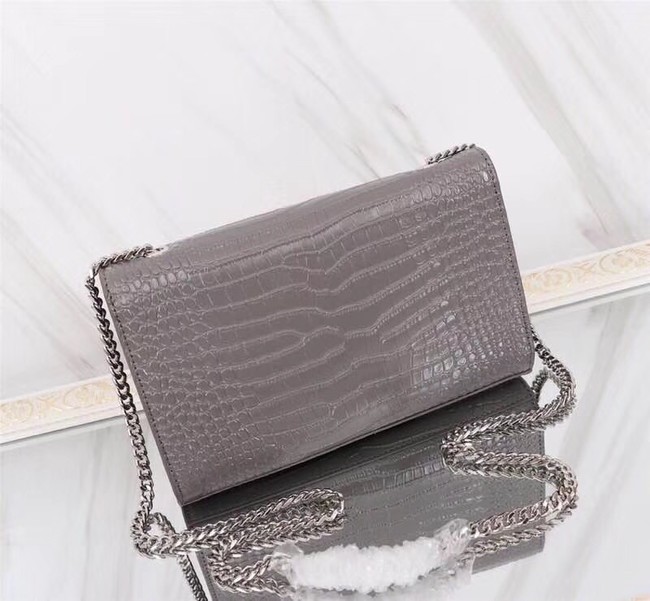 SAINT LAURENT Kate monogram medium crocodile-embossed leather shoulder bag 9288 grey