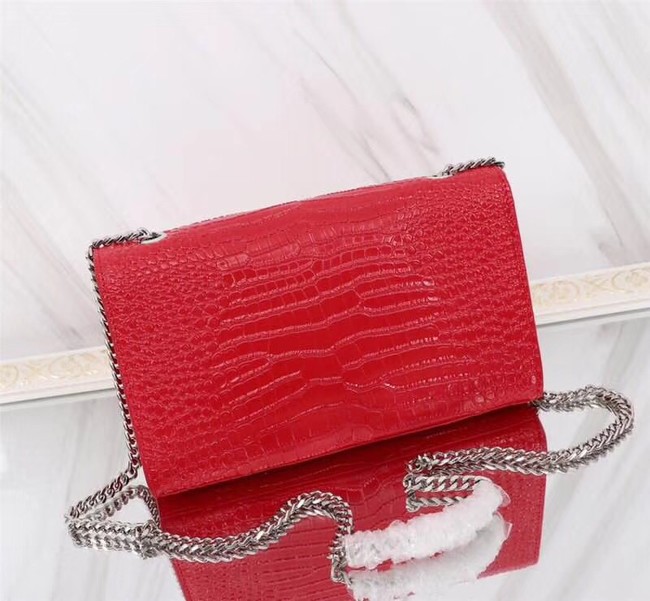 SAINT LAURENT Kate monogram medium crocodile-embossed leather shoulder bag 9288 red