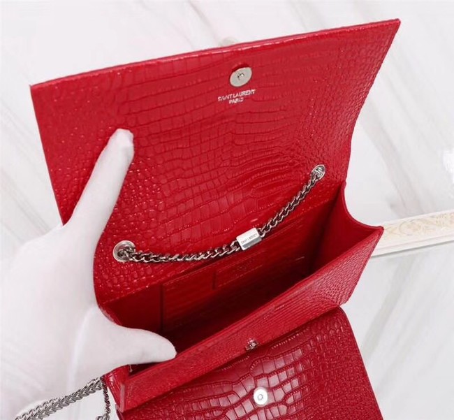 SAINT LAURENT Kate monogram medium crocodile-embossed leather shoulder bag 9288 red