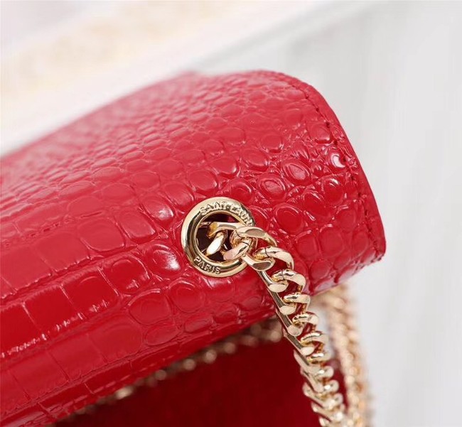 SAINT LAURENT Kate monogram medium crocodile-embossed leather shoulder bag A9288 red