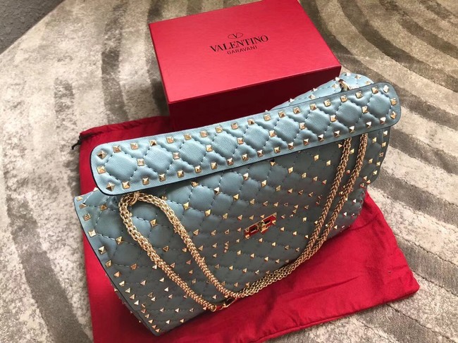 VALENTINO Spike quilted leather large shoulder bag 0027 Light blue