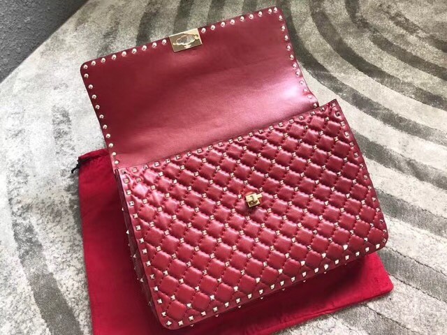 VALENTINO Spike quilted leather large shoulder bag 0027 red