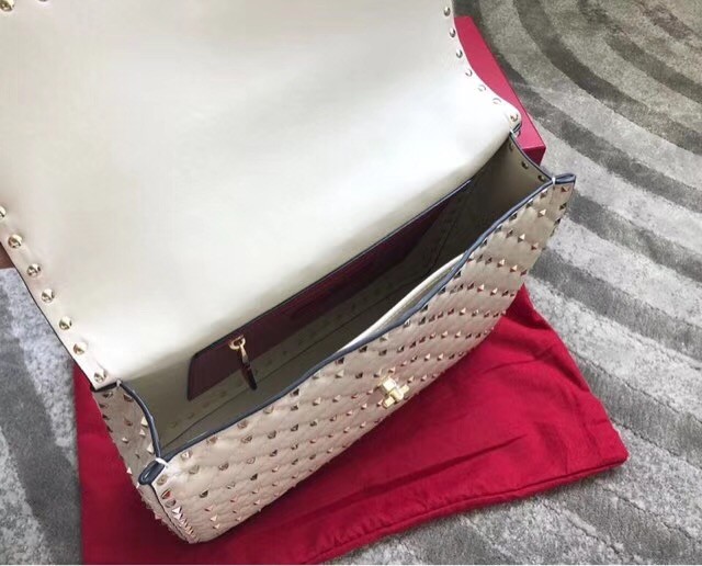 VALENTINO Spike quilted leather large shoulder bag 0027 white