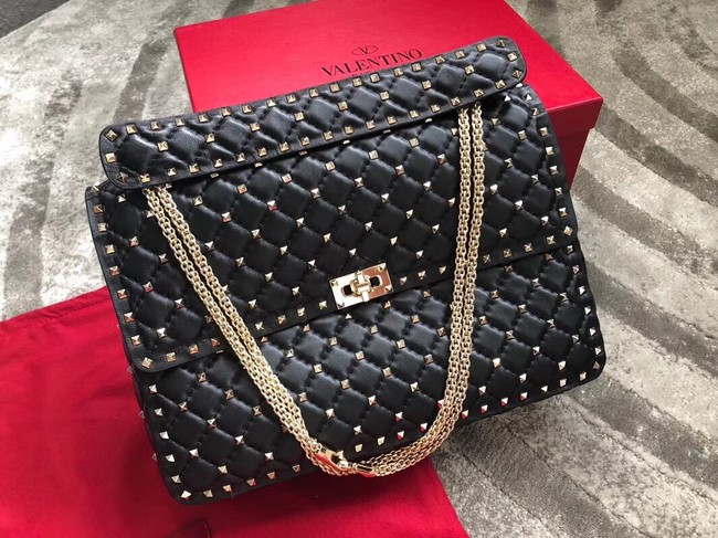 VALENTINO Spike quilted leather large shoulder bag 0027 black