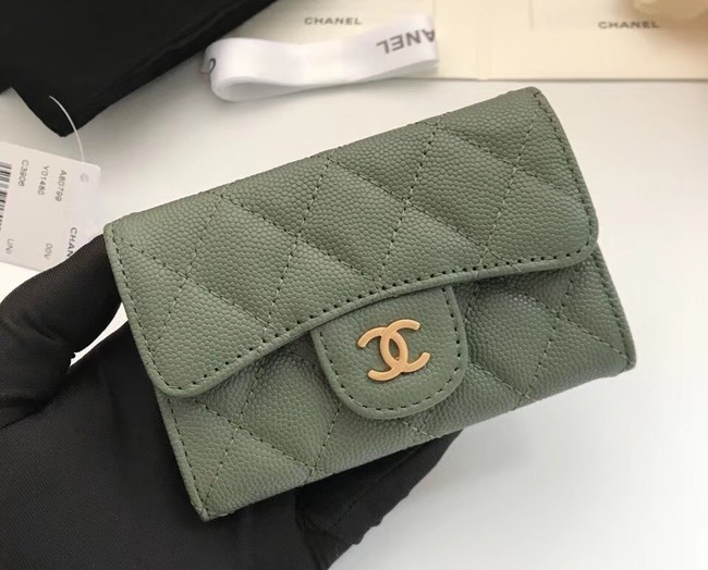 Chanel Classic Card Holder A31504 green gold-Tone Metal