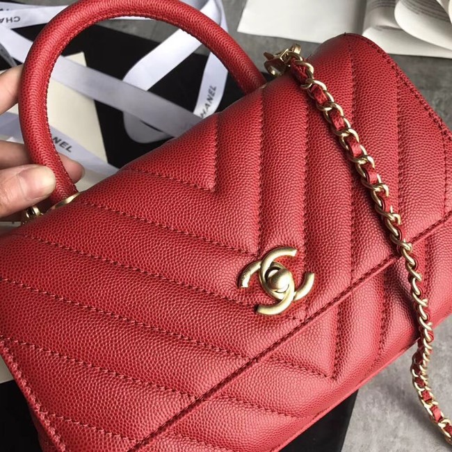 Chanel Small Flap Bag with Top Handle A92990 red