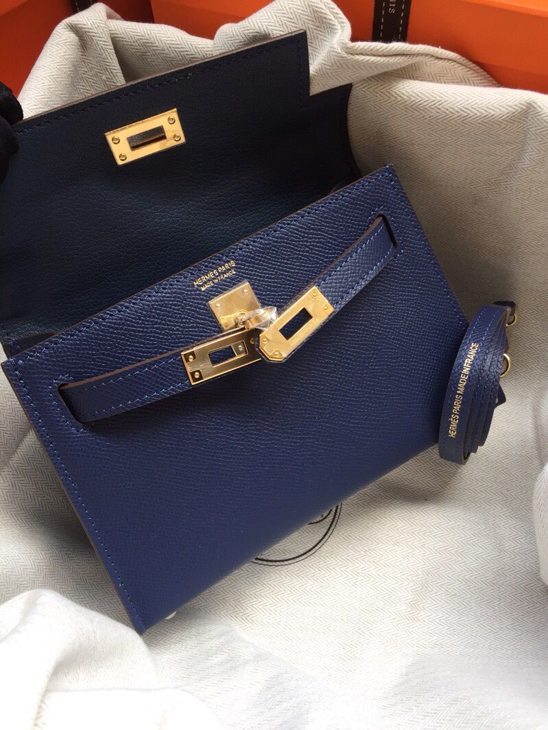 Hermes Kelly 20cm Tote Bag Original Epsom Leather KL20 Blue