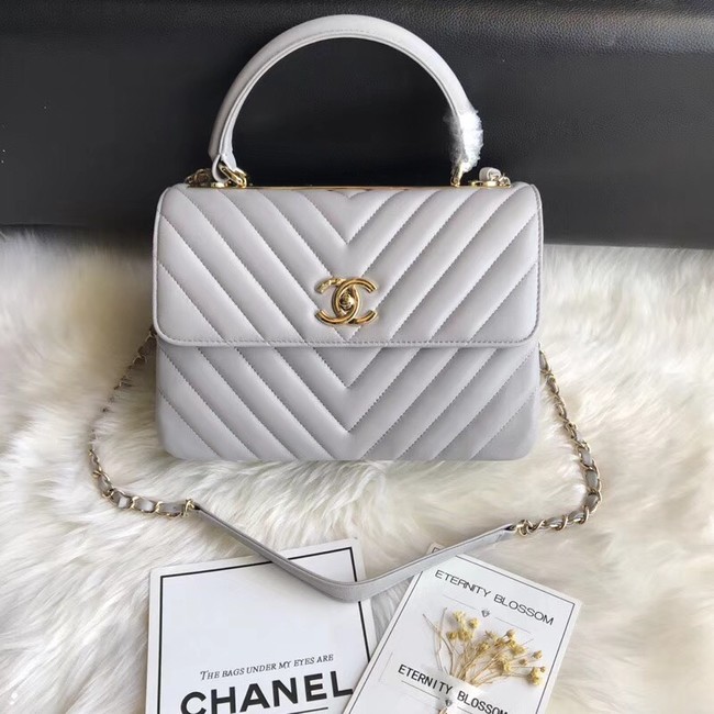 Chanel CC original lambskin top handle flap bag 92236V grey gold Buckle