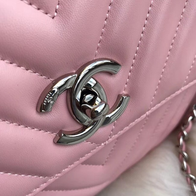 Chanel CC original lambskin top handle flap bag 92236V pink Silver Buckle