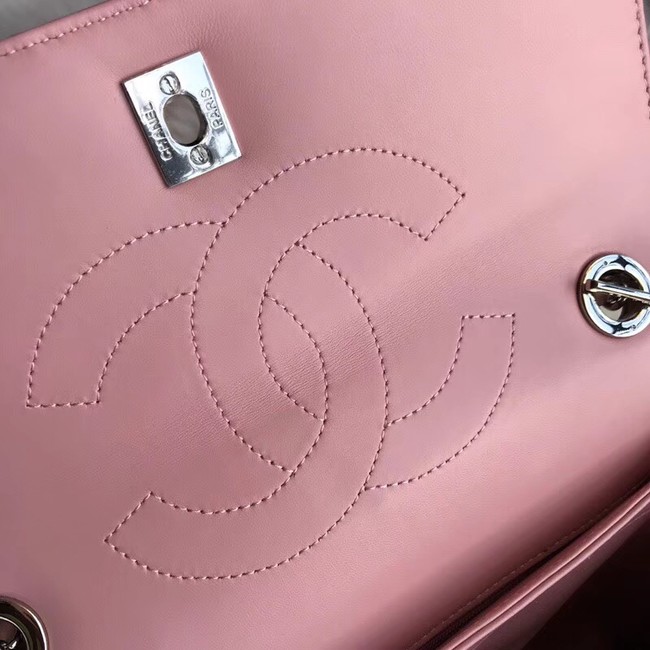 Chanel CC original lambskin top handle flap bag 92236V pink Silver Buckle