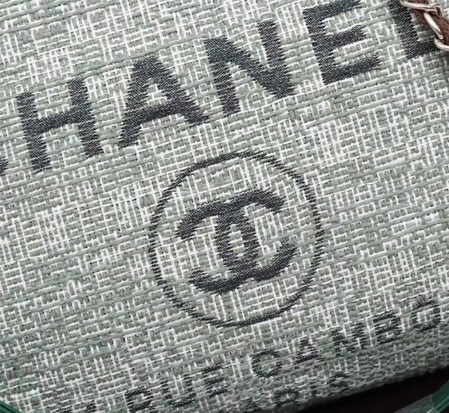 Chanel Canvas Shopping Bag Calfskin & Silver-Tone Metal A23556 green