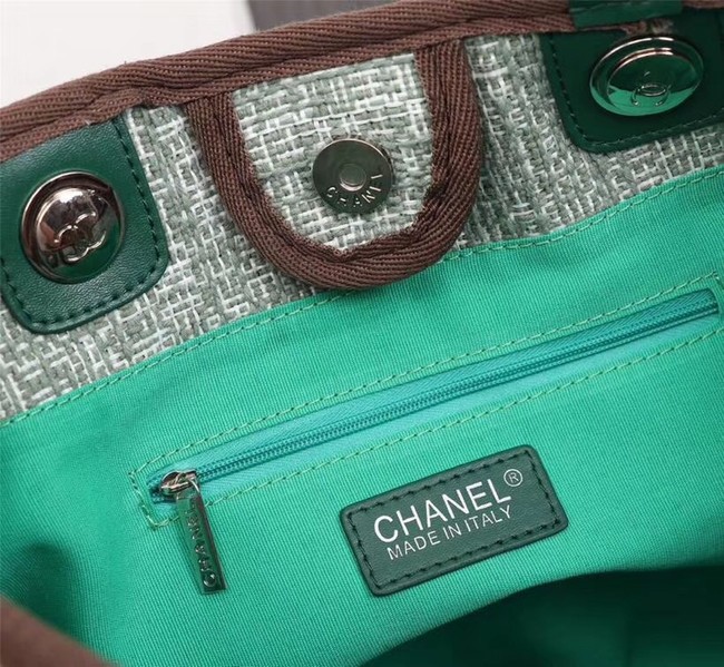 Chanel Canvas Shopping Bag Calfskin & Silver-Tone Metal A23556 green