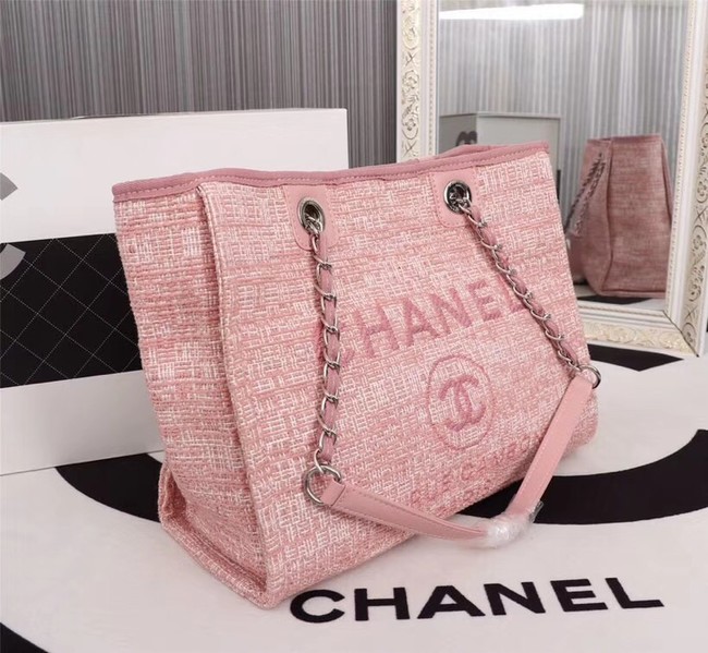 Chanel Canvas Shopping Bag Calfskin & Silver-Tone Metal A23556 pink