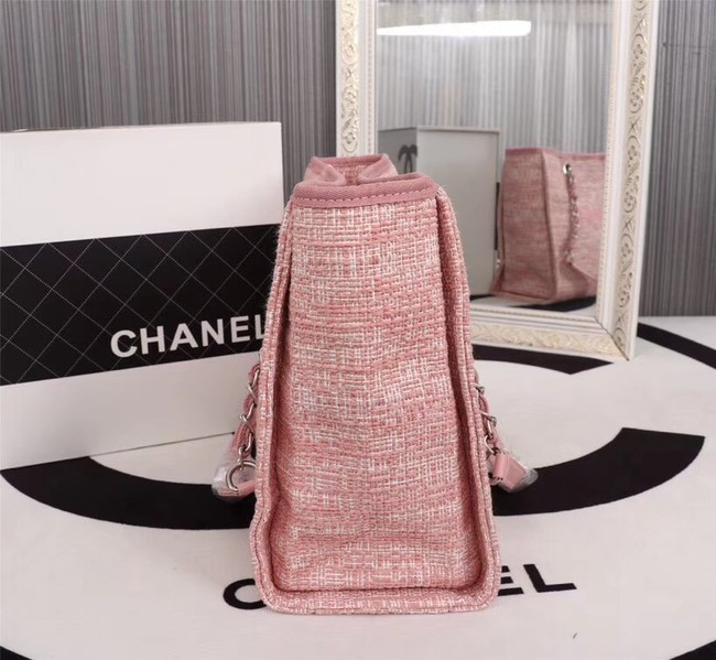 Chanel Canvas Shopping Bag Calfskin & Silver-Tone Metal A23556 pink