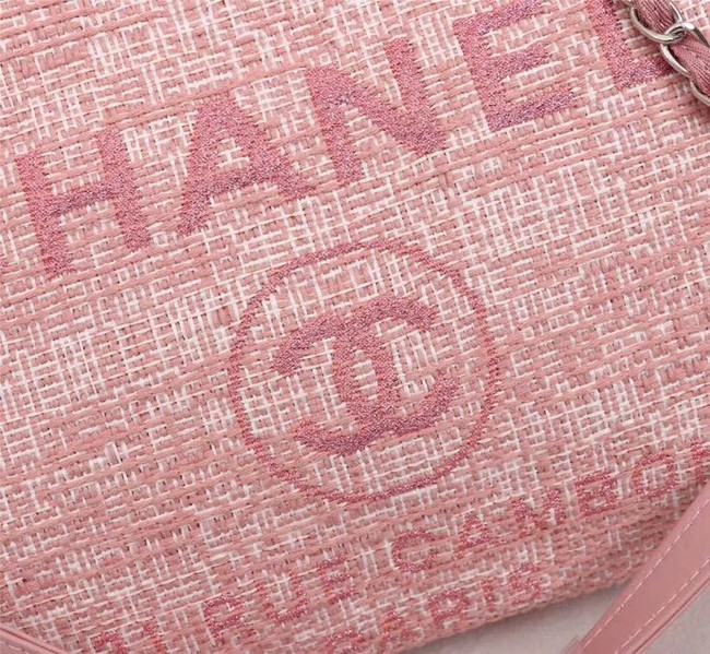 Chanel Canvas Shopping Bag Calfskin & Silver-Tone Metal A23556 pink