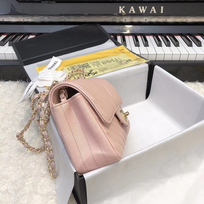 Chanel Small Classic Handbag Grained Calfskin & Gold-Tone Metal A69900 pink