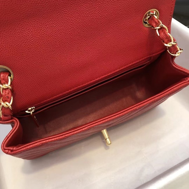 Chanel Small Classic Handbag Grained Calfskin & Gold-Tone Metal A69900 red