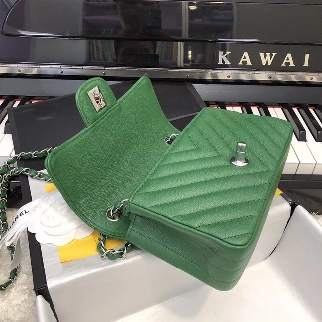 Chanel Small Classic Handbag Grained Calfskin & silver-Tone Metal A69900 green