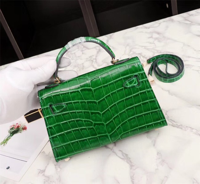 Hermes Kelly 19cm Tote Bag crocodile Leather KL19 green