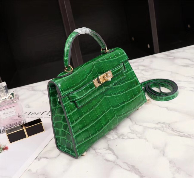 Hermes Kelly 19cm Tote Bag crocodile Leather KL19 green