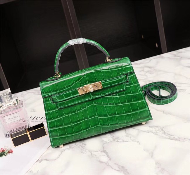 Hermes Kelly 19cm Tote Bag crocodile Leather KL19 green