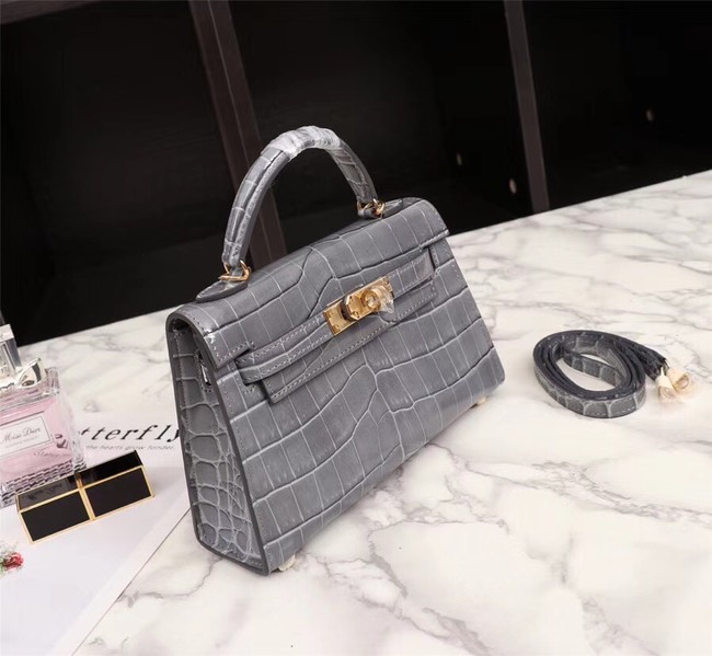 Hermes Kelly 19cm Tote Bag crocodile Leather KL19 grey