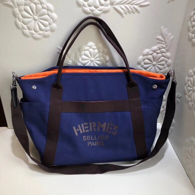 Hermes Canvas Shopping Bag H0734 blue