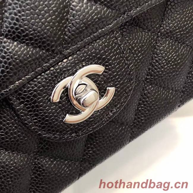 Chanel Small Classic Handbag Grained Calfskin & silver-Tone Metal A01113 black