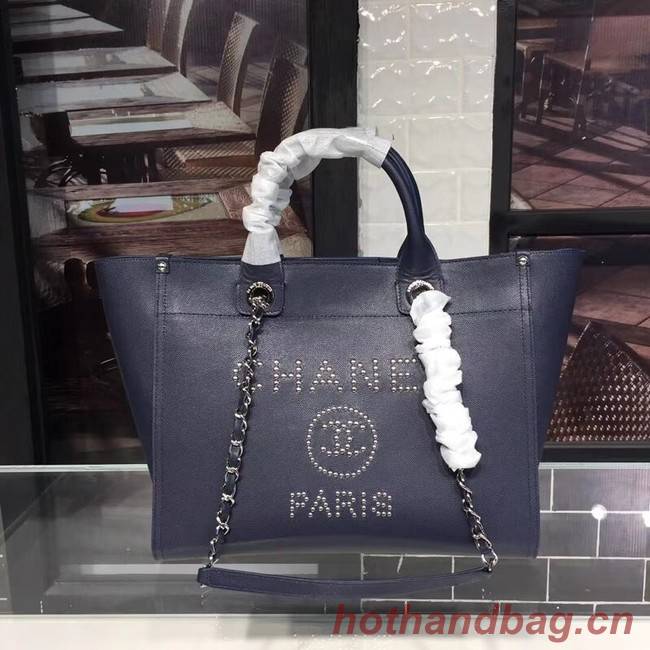 Chanel original Calfskin Leather Tote Bag 78900 Navy Blue