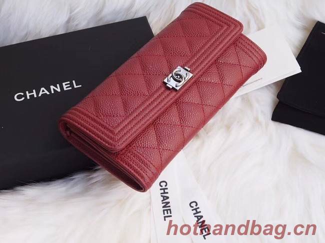 BOY CHANEL Flap Wallet A80286 red silver-Tone Metal