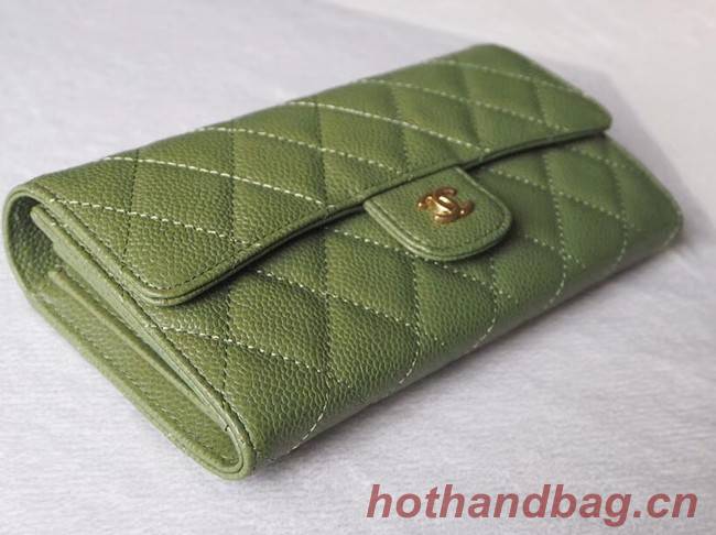 Chanel Classic Flap Wallet A31506 green Gold-Tone Metal