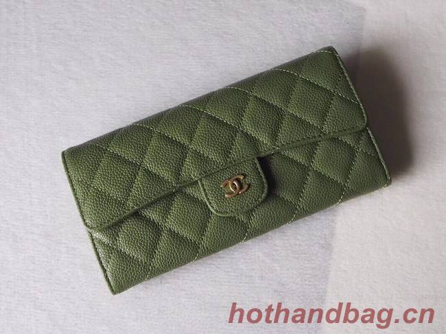 Chanel Classic Flap Wallet A31506 green Gold-Tone Metal