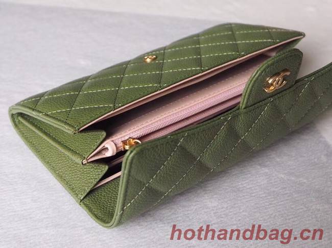 Chanel Classic Flap Wallet A31506 green Gold-Tone Metal