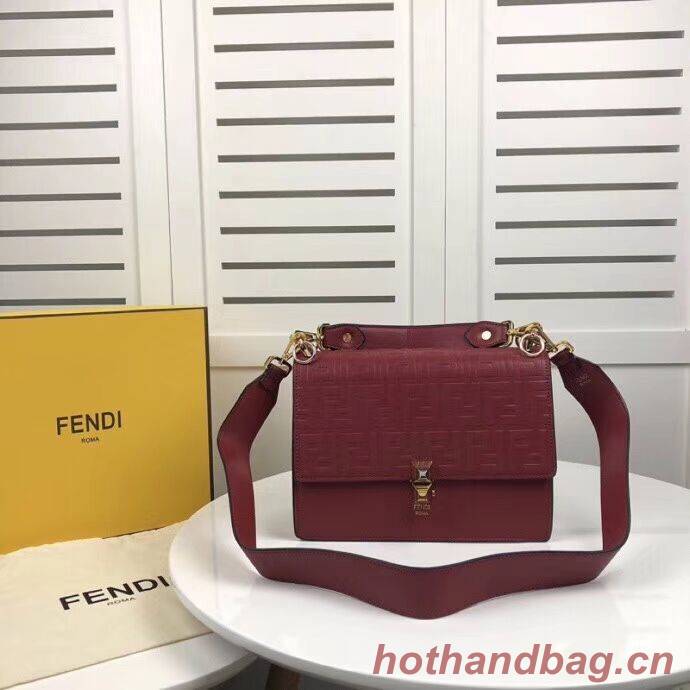 FENDI Kan I Leather Shoulder Bag F9235 red