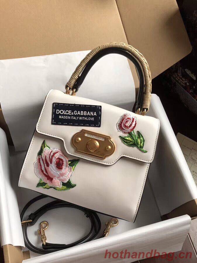 Dolce & Gabbana SICILY Chrysanthemum Calfskin Tote Bags 5588-2 white