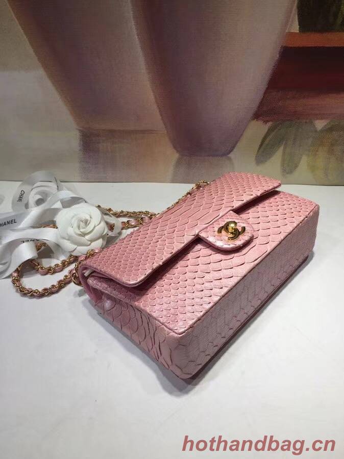 Chanel Classic Handbag Python & Gold-Tone Metal A01112 pink