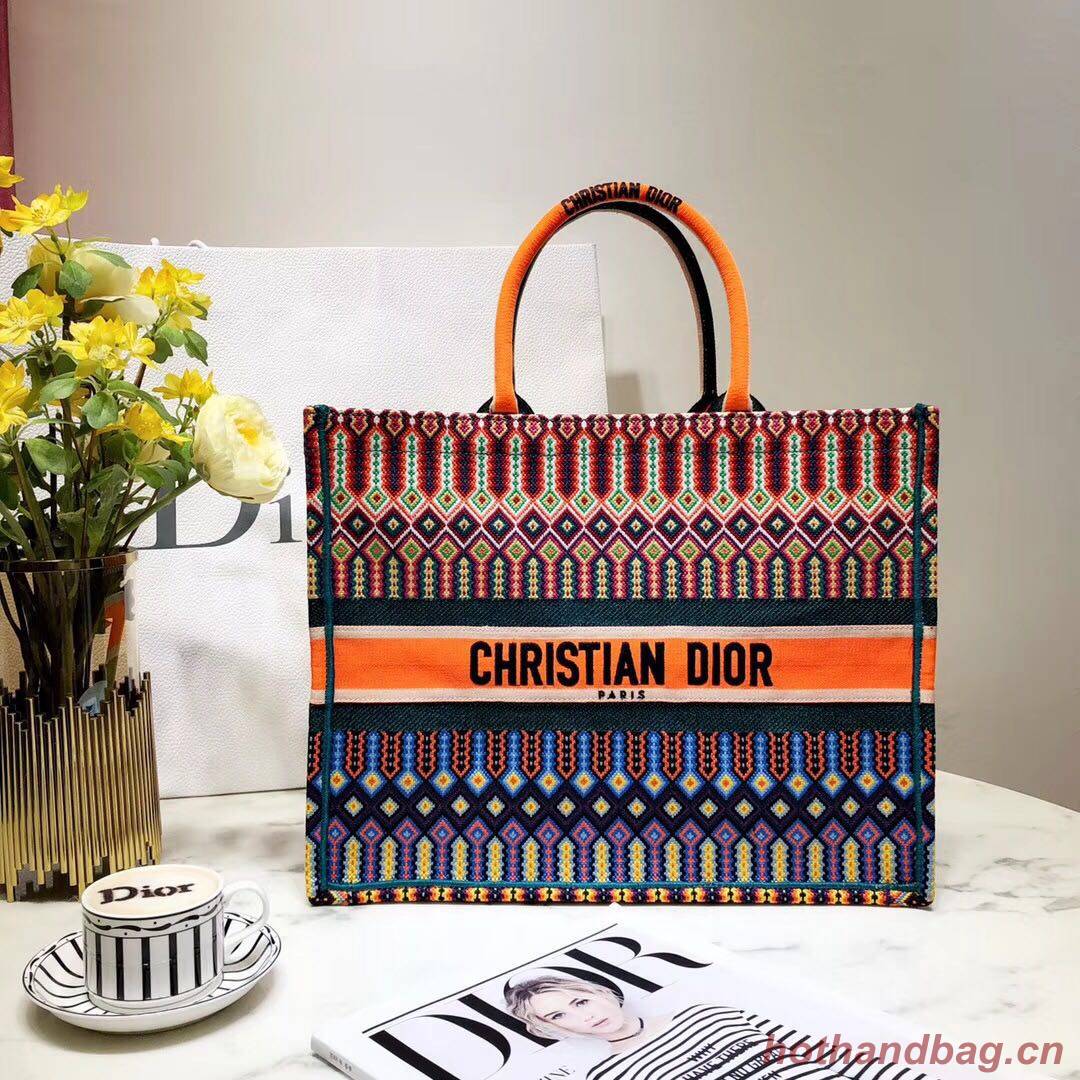 DIOR BOOK TOTE BAG IN MULTI-COLOURED EMBROIDERED CANVAS M1286 