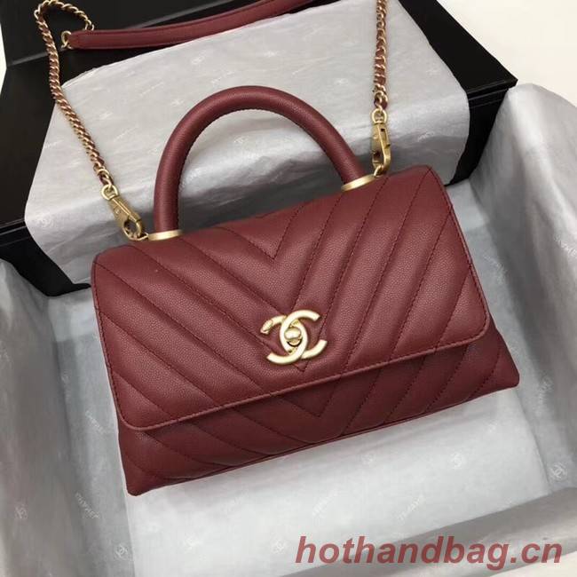 Chanel Small Flap Bag with Top Handle A92990 Wine