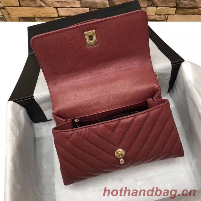 Chanel Small Flap Bag with Top Handle A92990 Wine