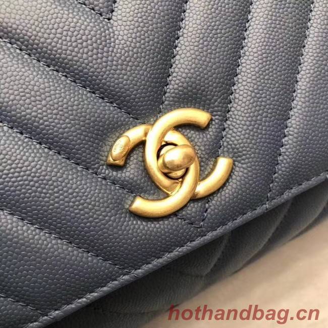 Chanel Small Flap Bag with Top Handle A92990 dark blue