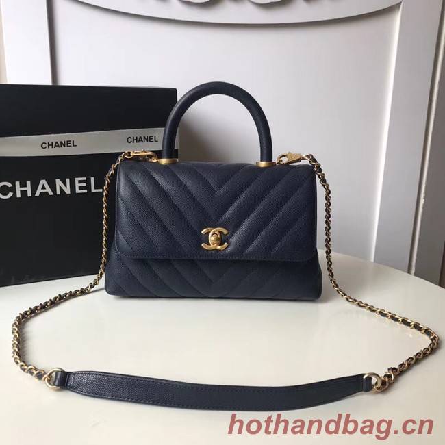 Chanel Small Flap Bag with Top Handle A92991 Dark blue