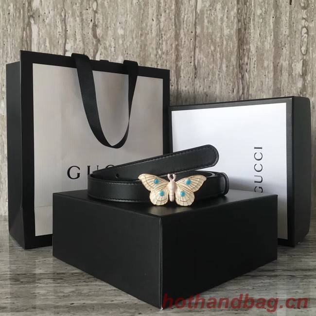 Gucci leather belt with butterfly A409418 Black