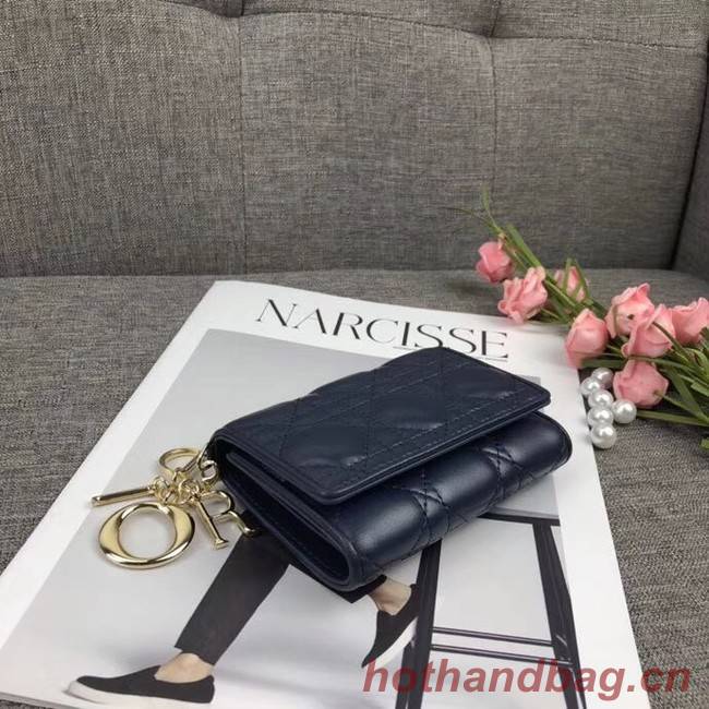 LADY DIOR LOTUS WALLET CANNAGE LAMBSKIN S0200 dark blue