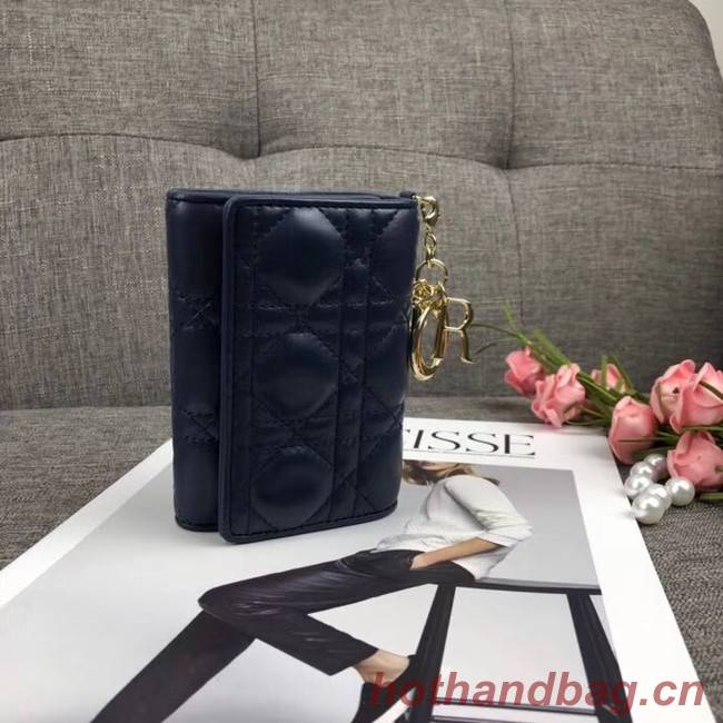 LADY DIOR LOTUS WALLET CANNAGE LAMBSKIN S0200 dark blue