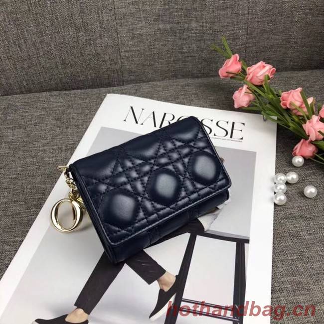 LADY DIOR LOTUS WALLET CANNAGE LAMBSKIN S0200 dark blue