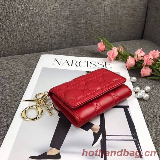 LADY DIOR LOTUS WALLET CANNAGE LAMBSKIN S0200 red