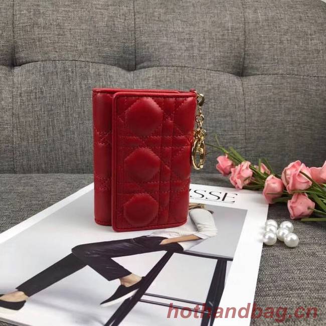 LADY DIOR LOTUS WALLET CANNAGE LAMBSKIN S0200 red