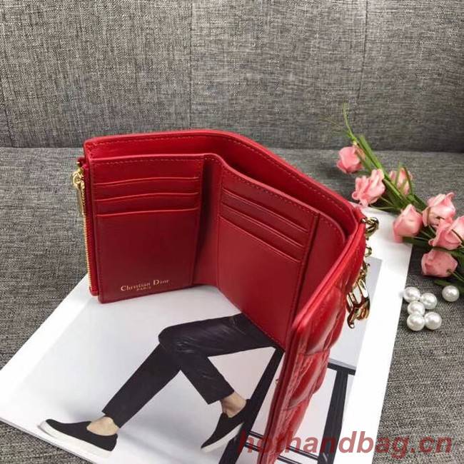 LADY DIOR LOTUS WALLET CANNAGE LAMBSKIN S0200 red