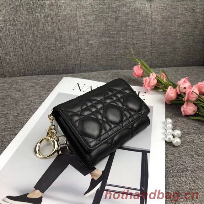 LADY DIOR LOTUS WALLET IN BLACK CANNAGE LAMBSKIN S0200