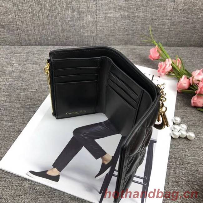 LADY DIOR LOTUS WALLET IN BLACK CANNAGE LAMBSKIN S0200